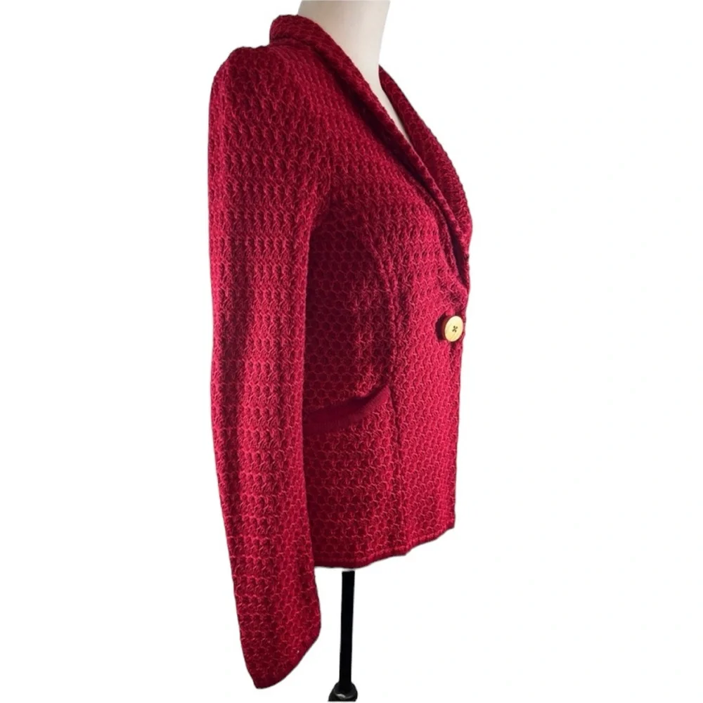 Charlie & Robin Red Knit Cotton Blazer Size S (#2026) - Picture 4 of 11
